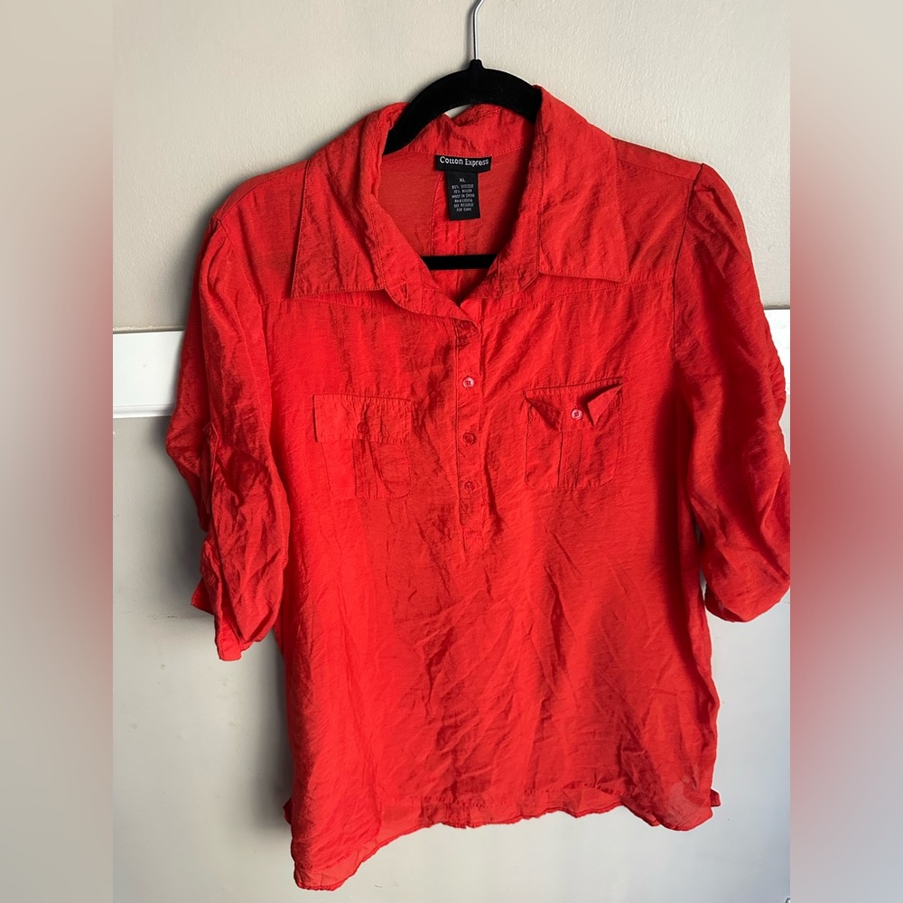 Cotton Express Vibrant Orange Blouse Size XL